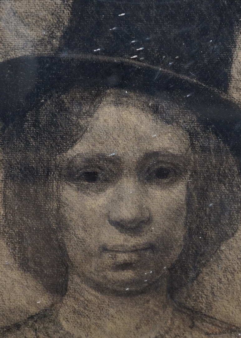 Ian Wells, charcoal drawing, ‘The Top Hat’, signed and indistinctly dated 1971?, 26 x 18cm. Condition - fair to good, paper browned